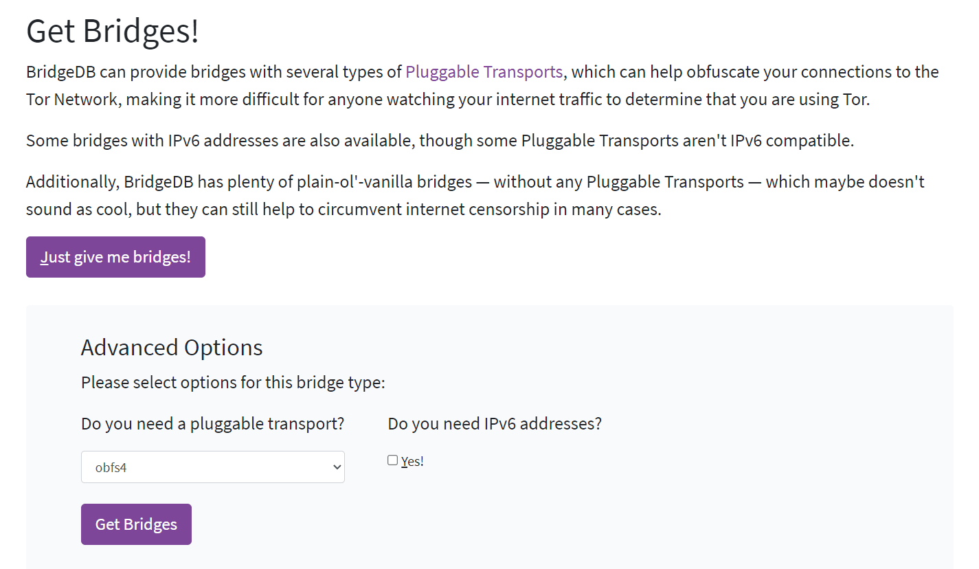 get bridges of webtunnel